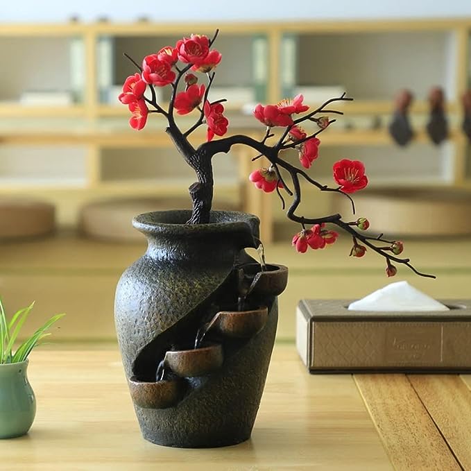 Vaso Zen Blossom con Fontana e Decorazione Bonsai per Interni, Atmosfera Rilassante e Elegante per Casa e Ufficio 0