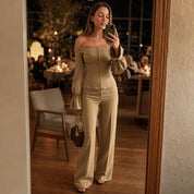Wearbella – Off-Shoulder Bubble Sleeve Top And Wide-Leg Pants Set 5