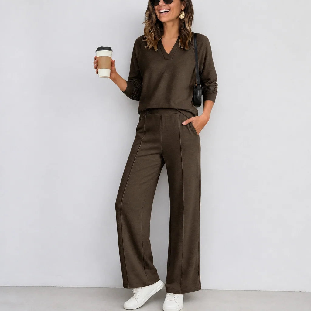 Wearbella – V-Neck Knit Top And Wide-Leg Pants Set 11