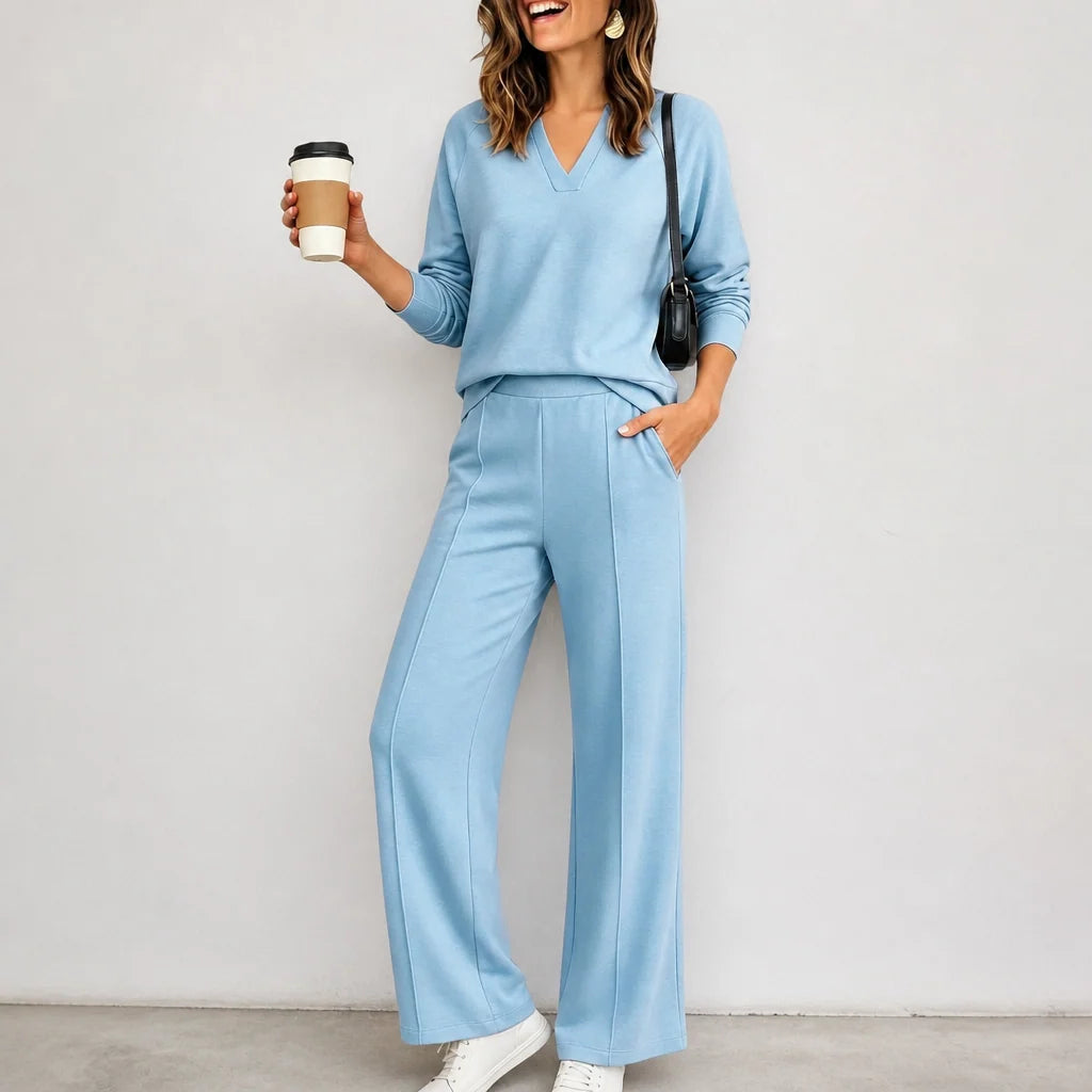 Wearbella – V-Neck Knit Top And Wide-Leg Pants Set 5