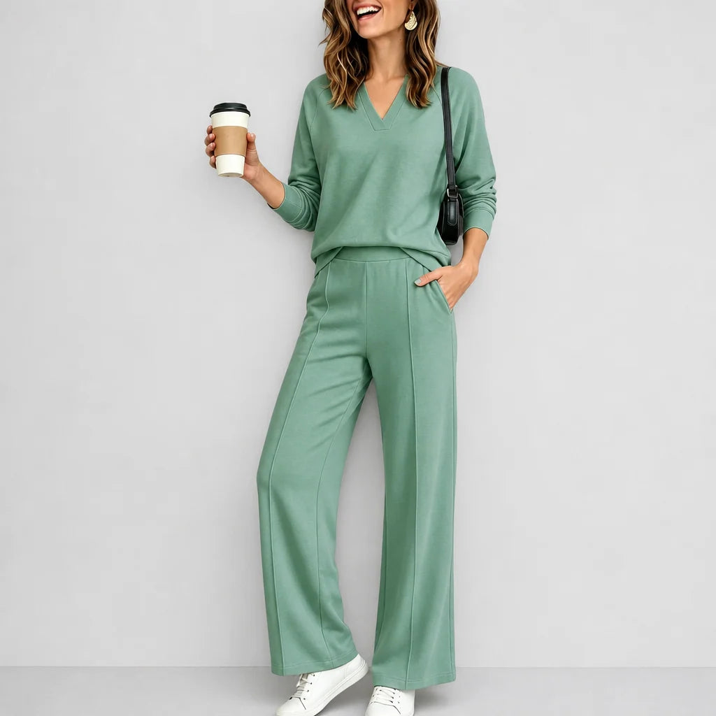 Wearbella – V-Neck Knit Top And Wide-Leg Pants Set 6