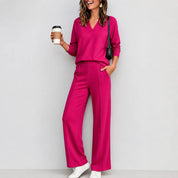 Wearbella – V-Neck Knit Top And Wide-Leg Pants Set 7