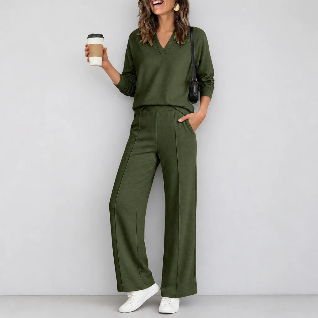 Wearbella – V-Neck Knit Top And Wide-Leg Pants Set 8