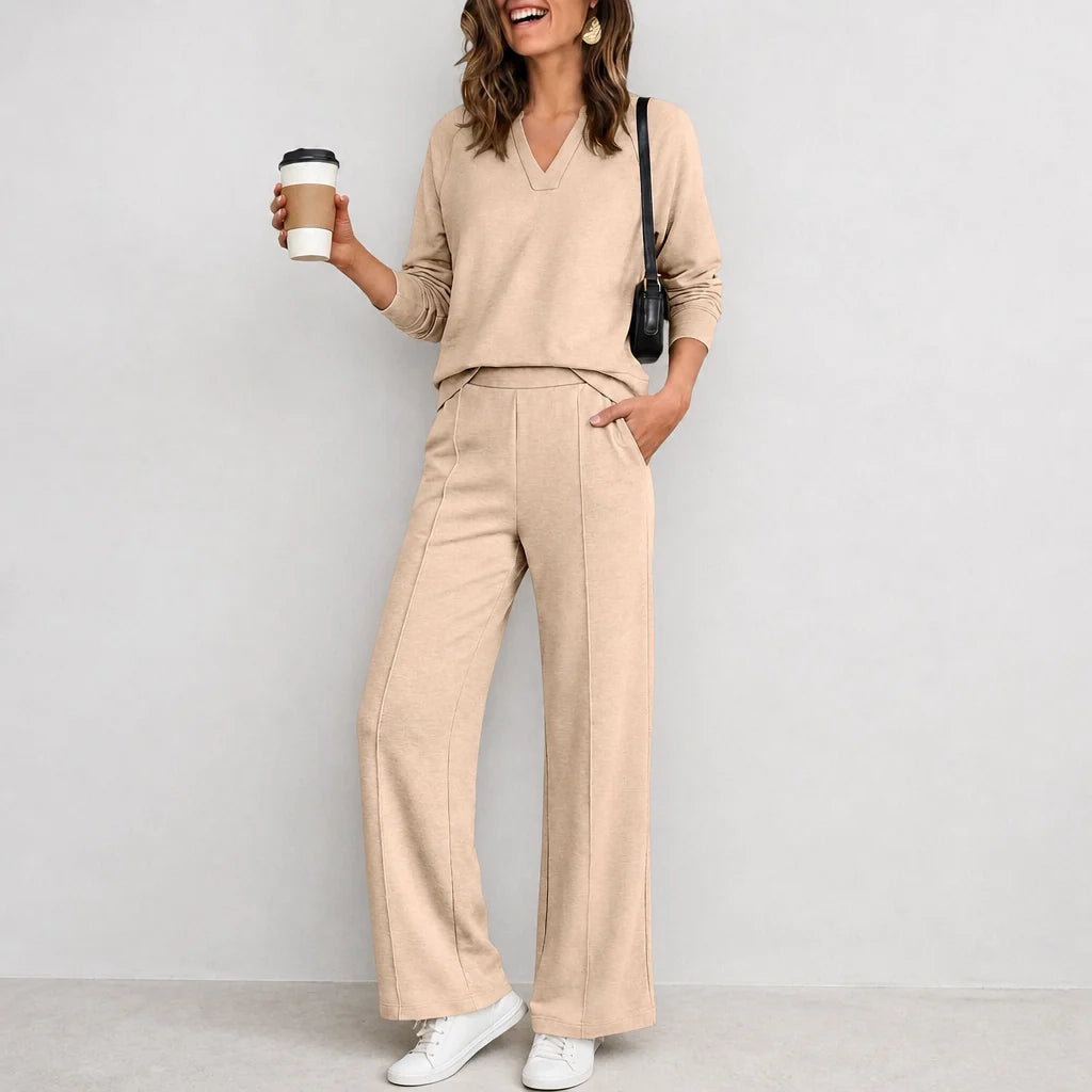 Wearbella – V-Neck Knit Top And Wide-Leg Pants Set 9