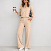 Wearbella – V-Neck Knit Top And Wide-Leg Pants Set 9