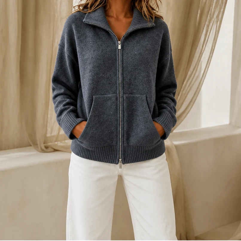 Wearbella – Zip-Front Ribbed Collar Knit Cardigan 14
