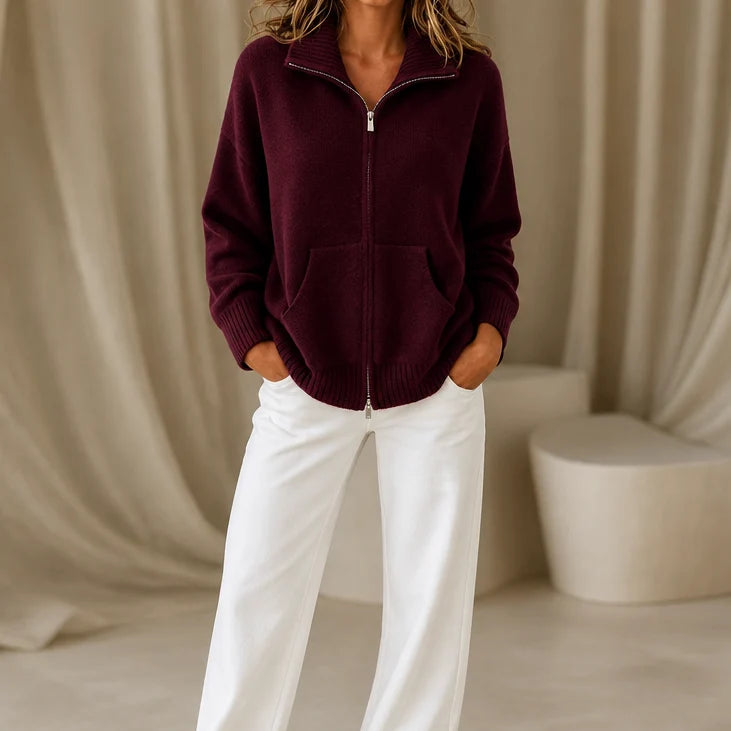 Wearbella – Zip-Front Ribbed Collar Knit Cardigan 16