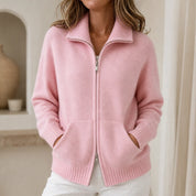Wearbella – Zip-Front Ribbed Collar Knit Cardigan 2