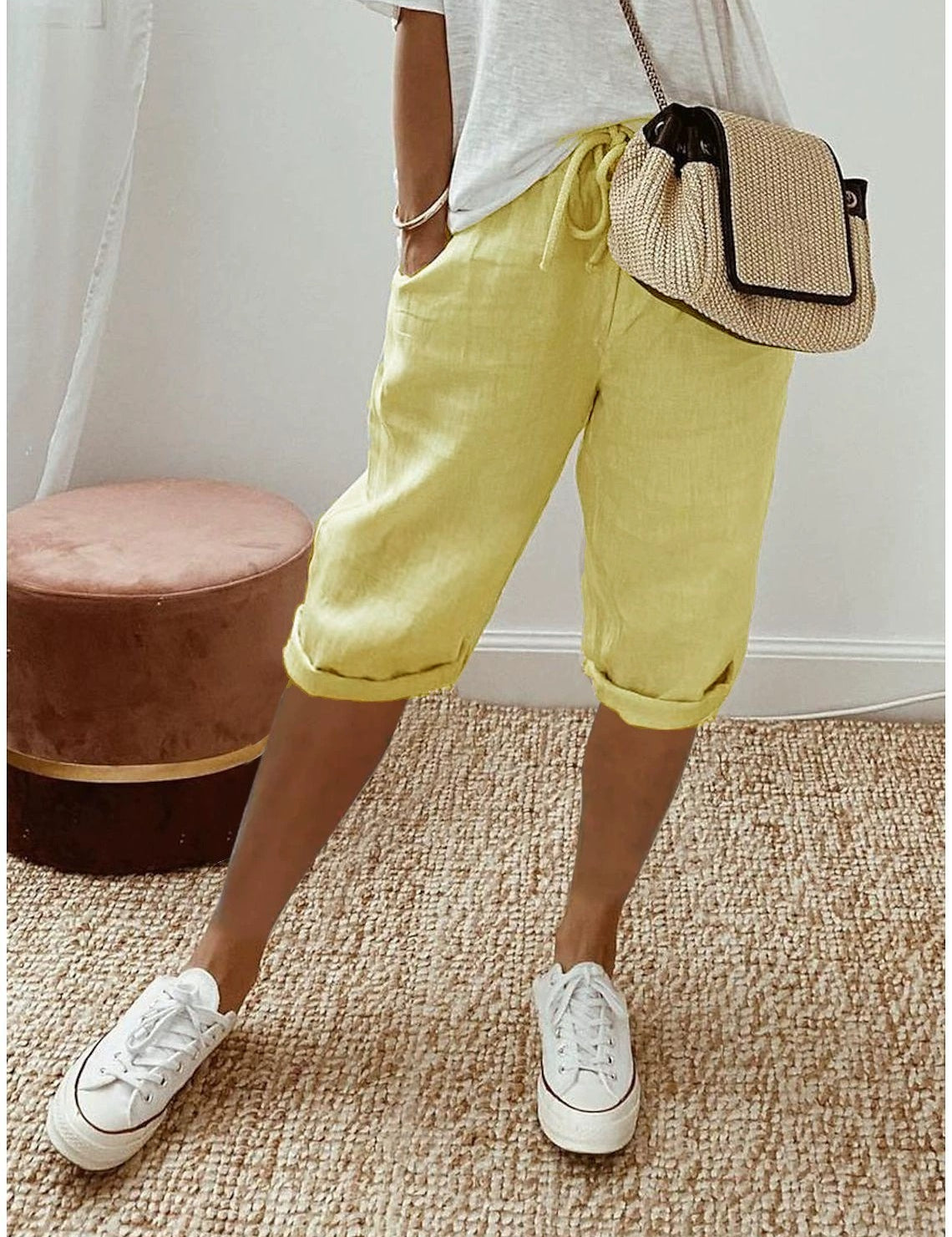 Pantaloni Capri Comodi in Lino per Donna - Stile Casual e Rilassato