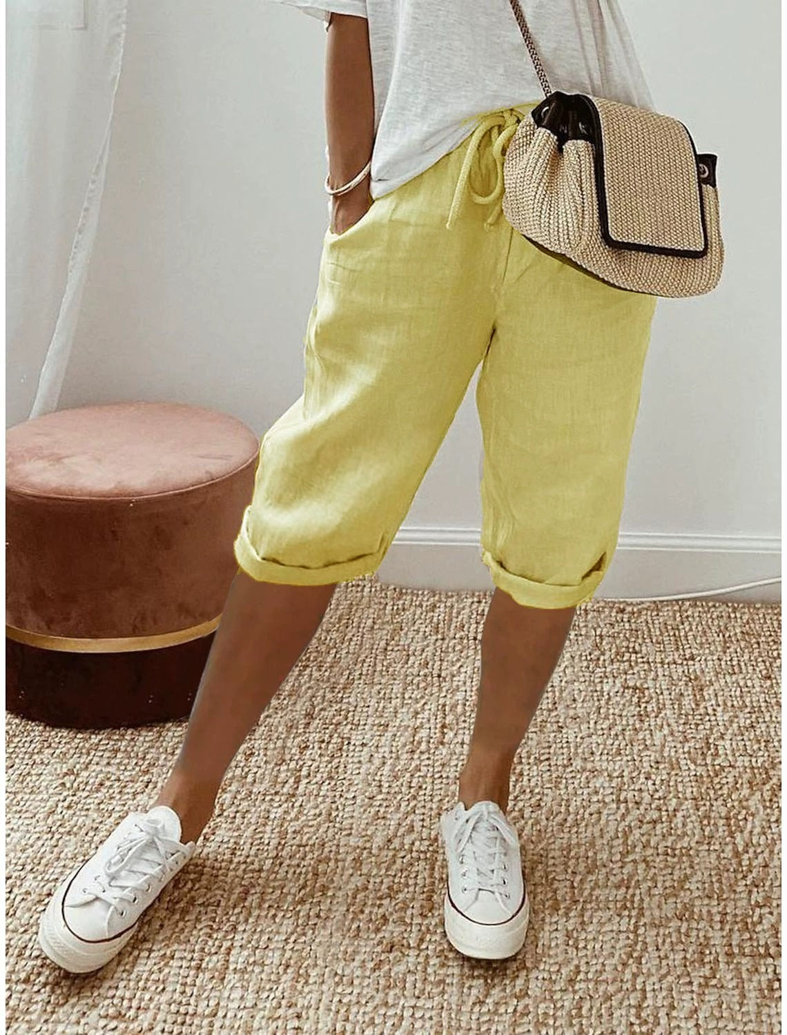 Pantaloni Capri Comodi in Lino per Donna - Stile Casual e Rilassato