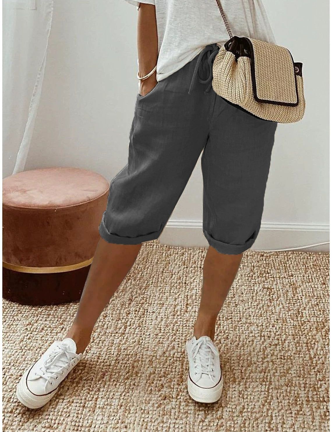 Pantaloni Capri Comodi in Lino per Donna - Stile Casual e Rilassato