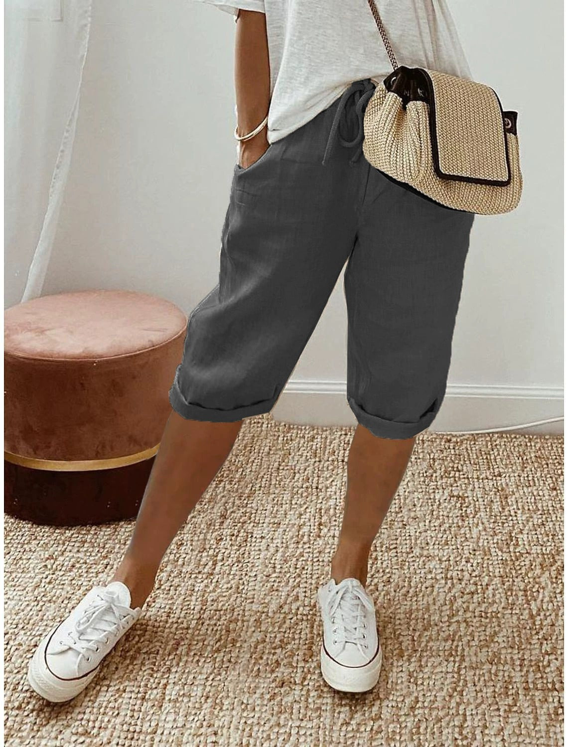 Pantaloni Capri Comodi in Lino per Donna - Stile Casual e Rilassato