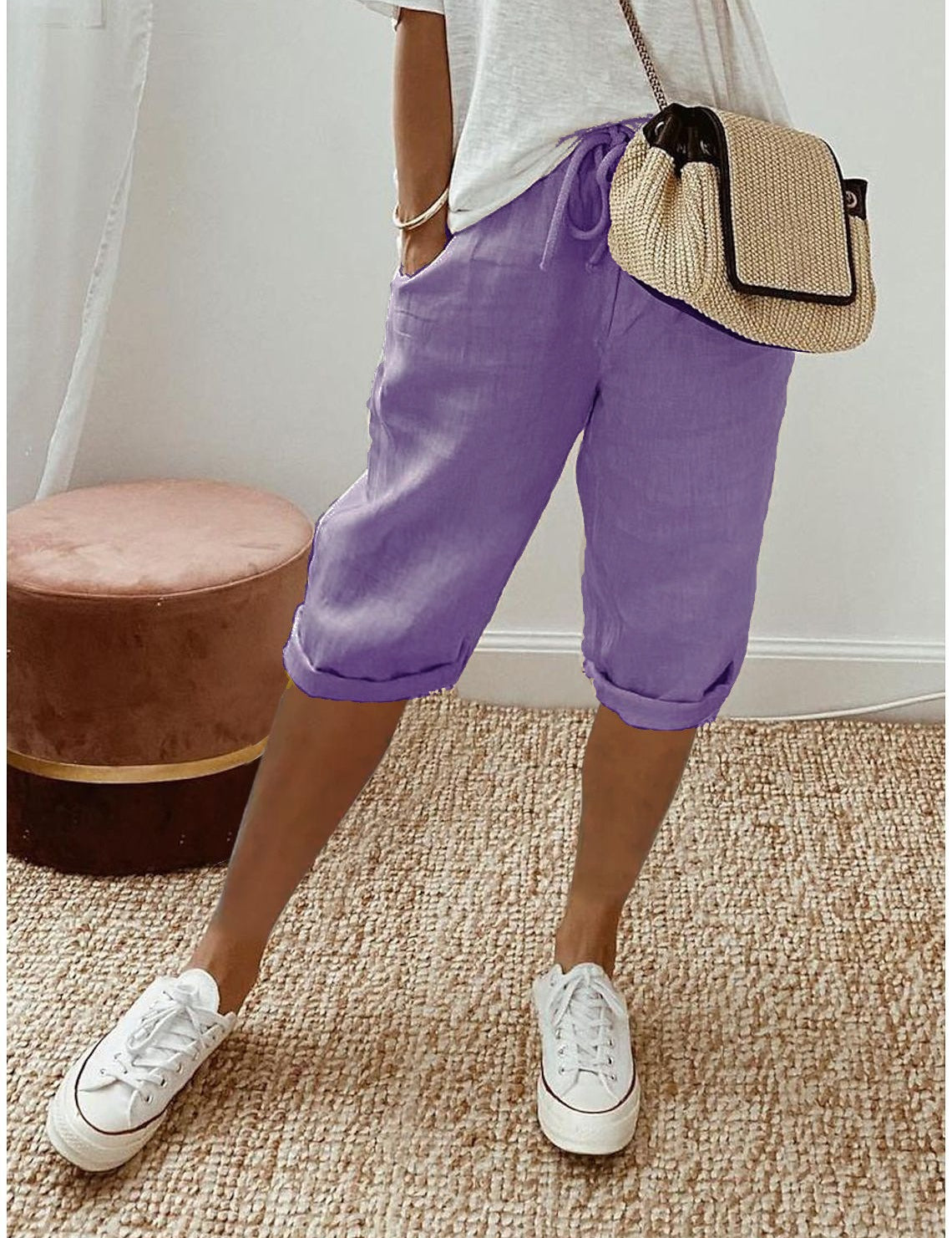 Pantaloni Capri Comodi in Lino per Donna - Stile Casual e Rilassato
