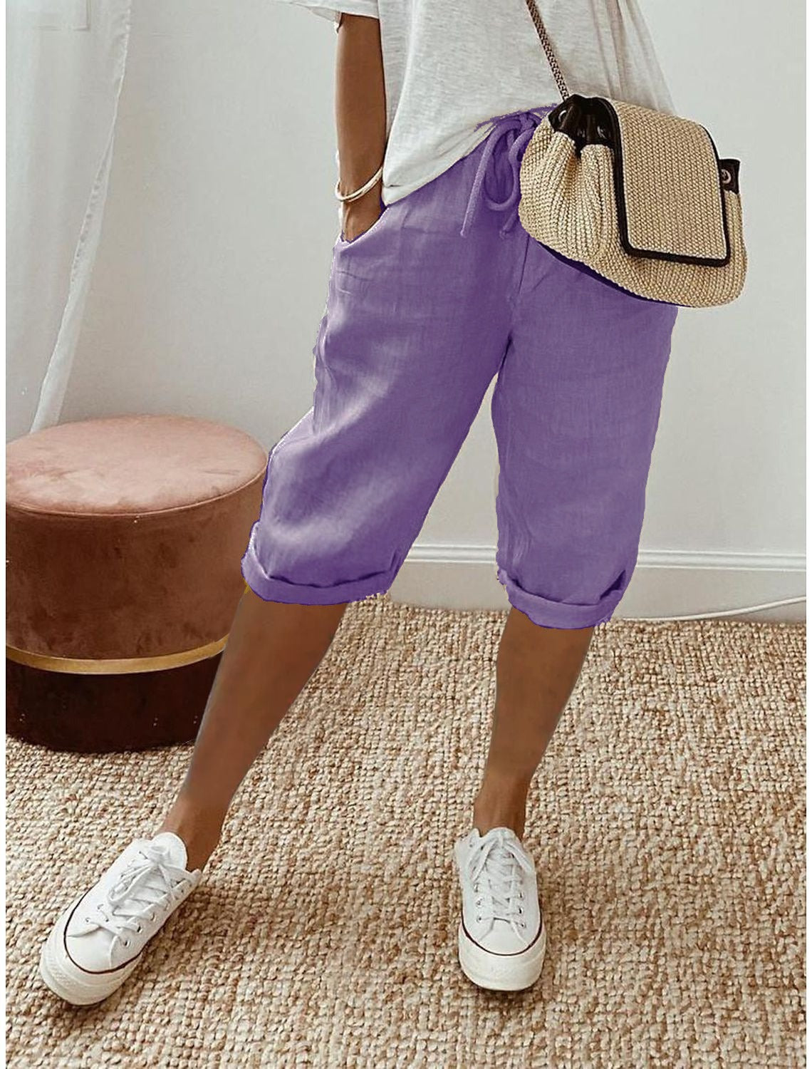 Pantaloni Capri Comodi in Lino per Donna - Stile Casual e Rilassato