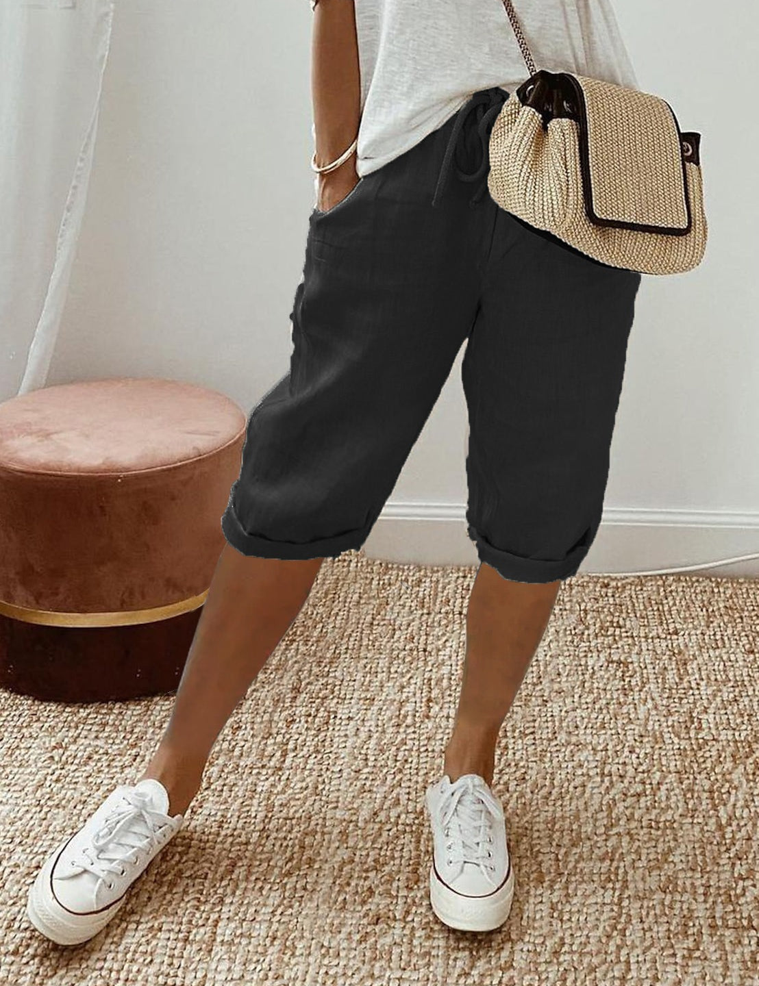 Pantaloni Capri Comodi in Lino per Donna - Stile Casual e Rilassato