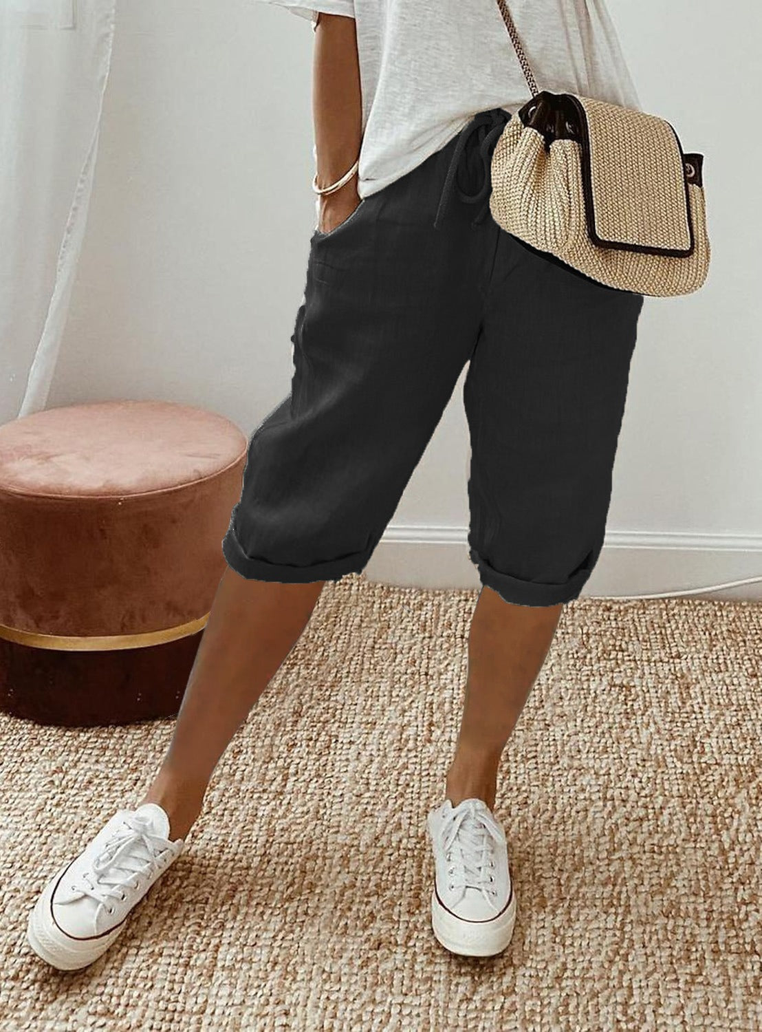Pantaloni Capri Comodi in Lino per Donna - Stile Casual e Rilassato