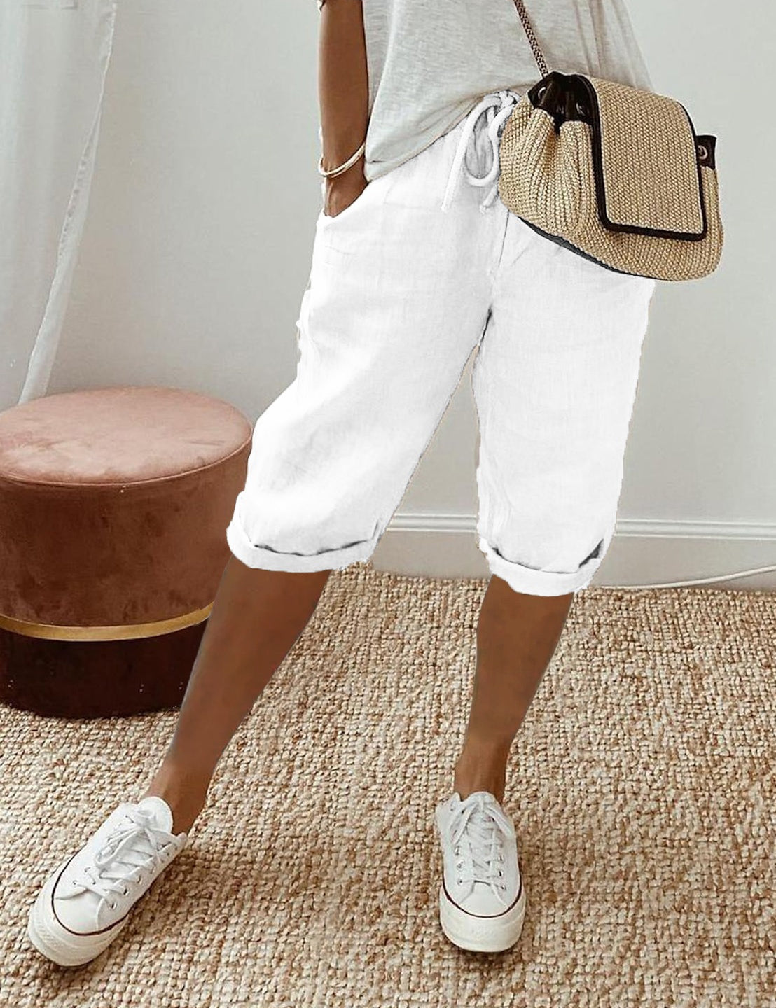Pantaloni Capri Comodi in Lino per Donna - Stile Casual e Rilassato
