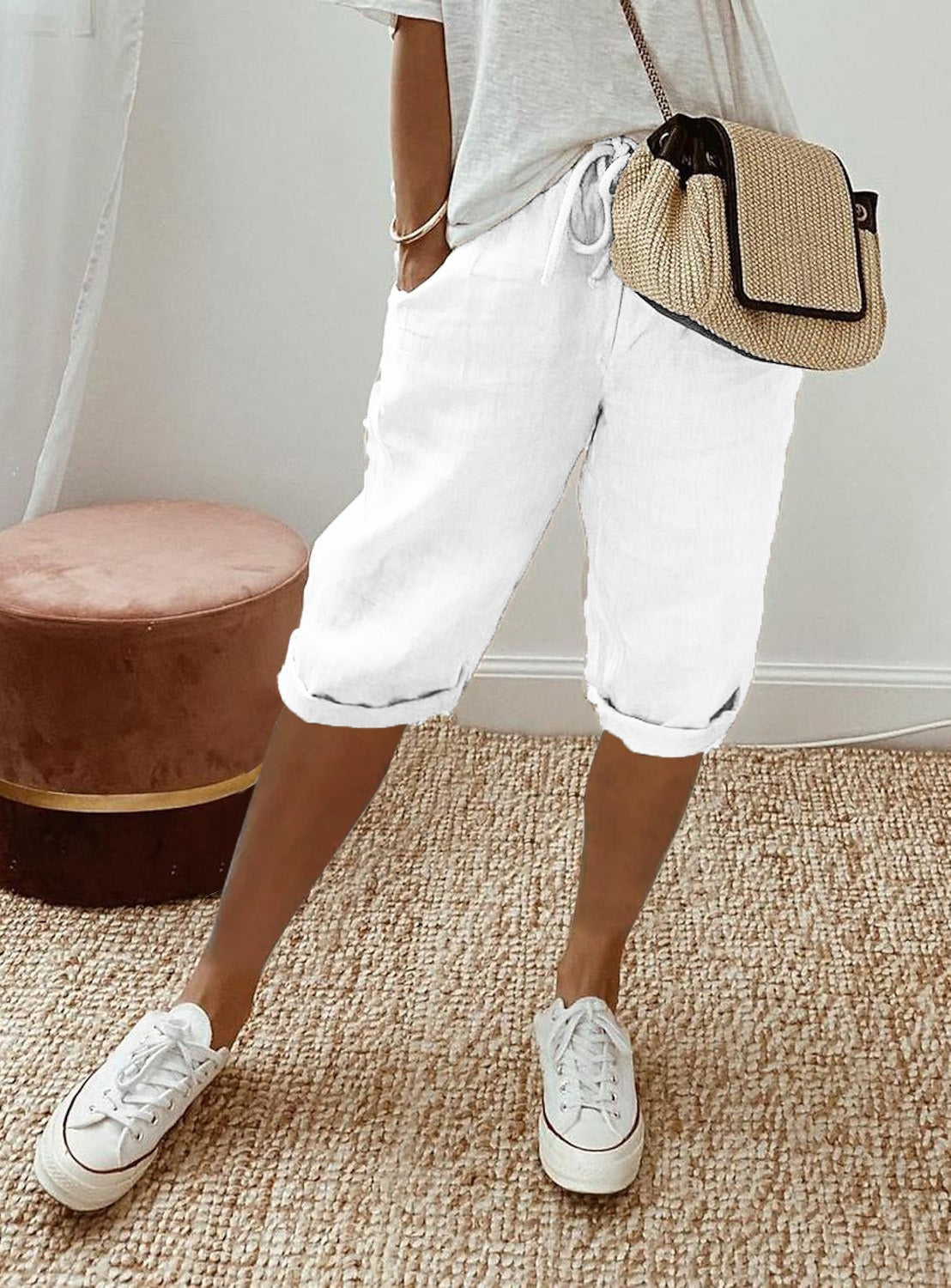 Pantaloni Capri Comodi in Lino per Donna - Stile Casual e Rilassato