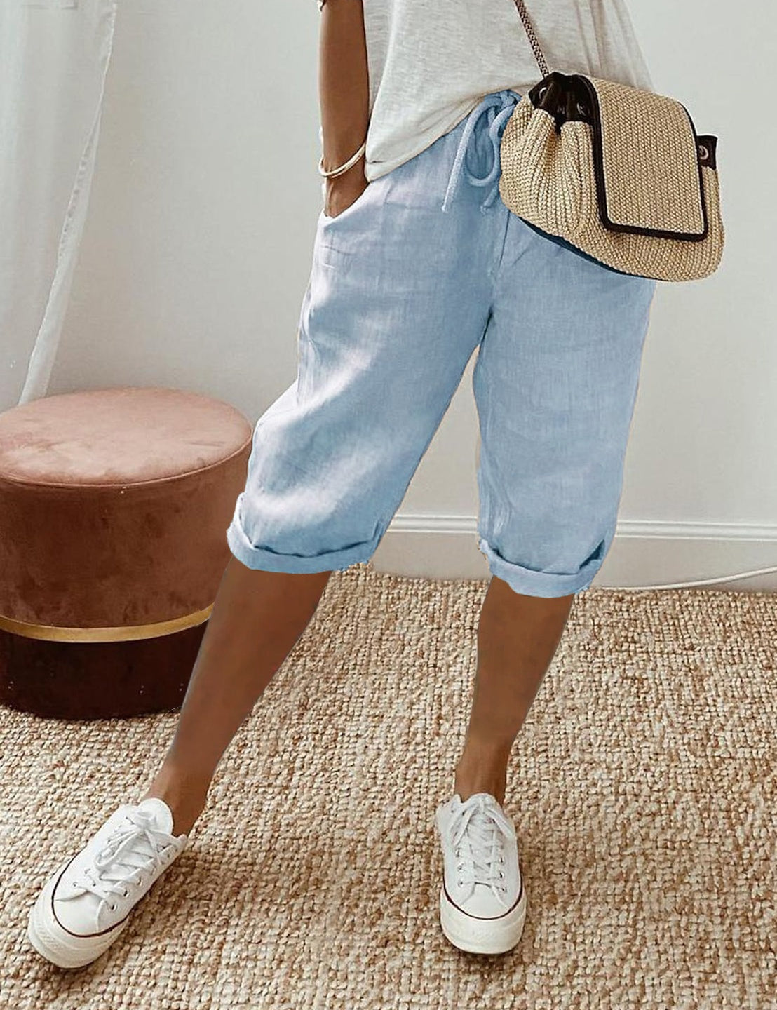 Pantaloni Capri Comodi in Lino per Donna - Stile Casual e Rilassato