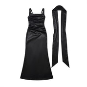 Abito Da Donna Elegante Maxi Con Scollo Quadrato E Volant Per Cerimonie E Eventi Formali