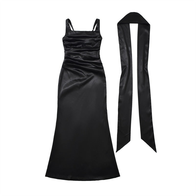 Abito Da Donna Elegante Maxi Con Scollo Quadrato E Volant Per Cerimonie E Eventi Formali