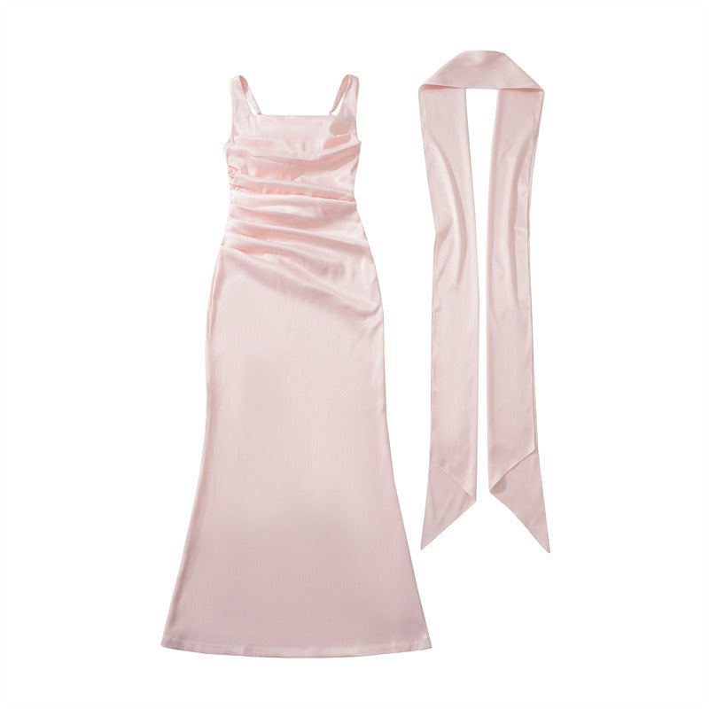 Abito Da Donna Elegante Maxi Con Scollo Quadrato E Volant Per Cerimonie E Eventi Formali