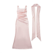 Abito Da Donna Elegante Maxi Con Scollo Quadrato E Volant Per Cerimonie E Eventi Formali