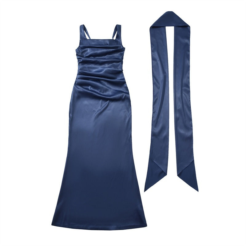 Abito Da Donna Elegante Maxi Con Scollo Quadrato E Volant Per Cerimonie E Eventi Formali