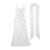 Abito Da Donna Elegante Maxi Con Scollo Quadrato E Volant Per Cerimonie E Eventi Formali