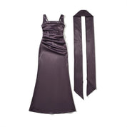 Abito Da Donna Elegante Maxi Con Scollo Quadrato E Volant Per Cerimonie E Eventi Formali