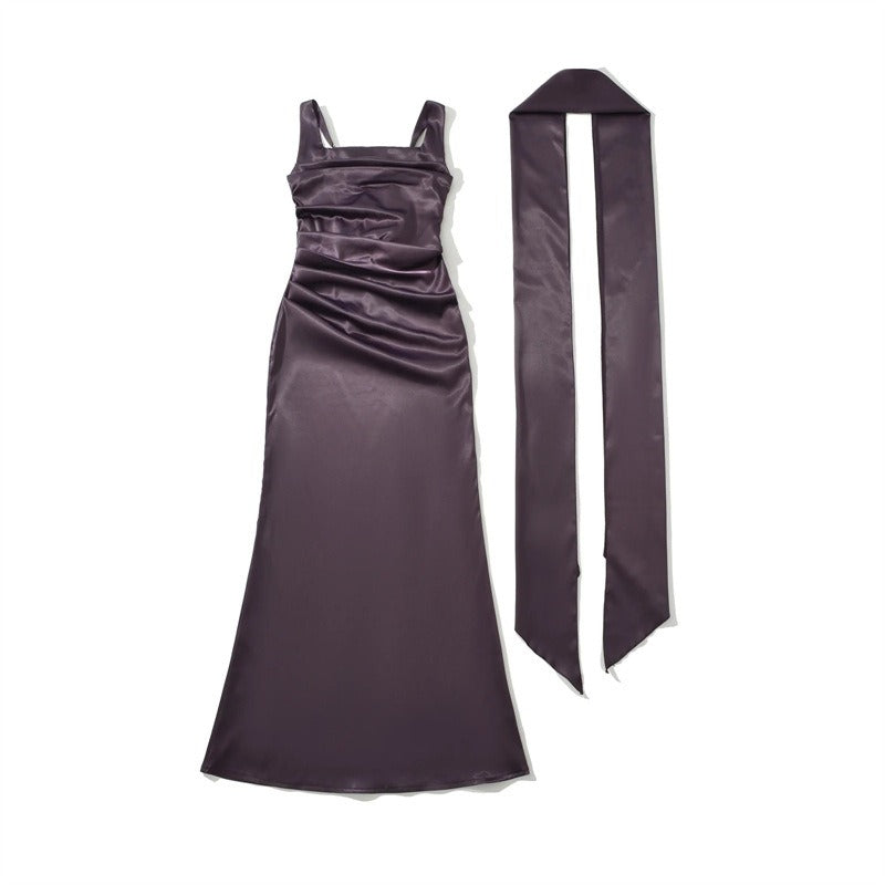 Abito Da Donna Elegante Maxi Con Scollo Quadrato E Volant Per Cerimonie E Eventi Formali