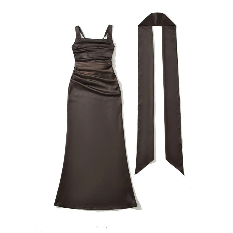 Abito Da Donna Elegante Maxi Con Scollo Quadrato E Volant Per Cerimonie E Eventi Formali
