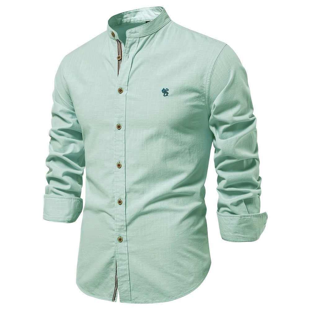 Men's Shirt with Sleeves and Mandarin Collar — Modern and Minimalist Style