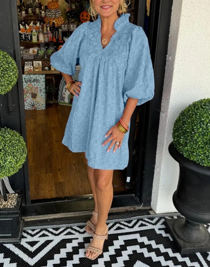 ANNA | Splendido abito estivo in raso con maniche a sbuffo