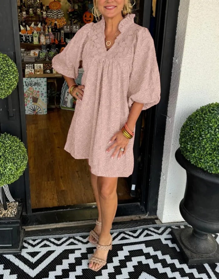 ANNA | Splendido abito estivo in raso con maniche a sbuffo