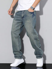 Jeans da Uomo Gamba Dritta con Effetto Lavato