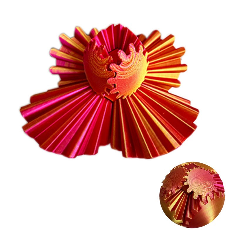Ventaglio rosso e oro con design a ingranaggi, accessorio elegante e decorativo, ideale per eventi speciali e moda, artigianato di lusso.