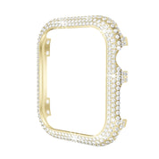 Cover in oro per Apple Watch con cristalli brillanti, elegante e lussuosa, protezione per smartwatch, accessorio moda, design scintillante.