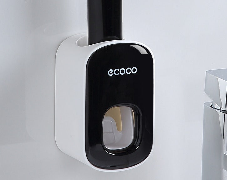 Dispenser sapone liquido Ecoco nero e bianco, montato a parete, design moderno, bagno elegante, accessorio pratico per casa e ufficio.