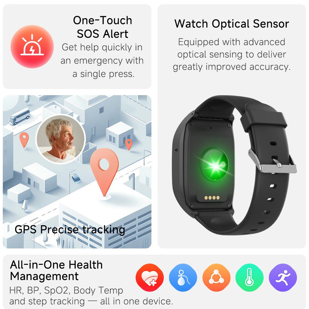 Montre intelligente GPS plus ancienne : localisateur SOS 4G, suivi de la santé et alertes d'urgence
