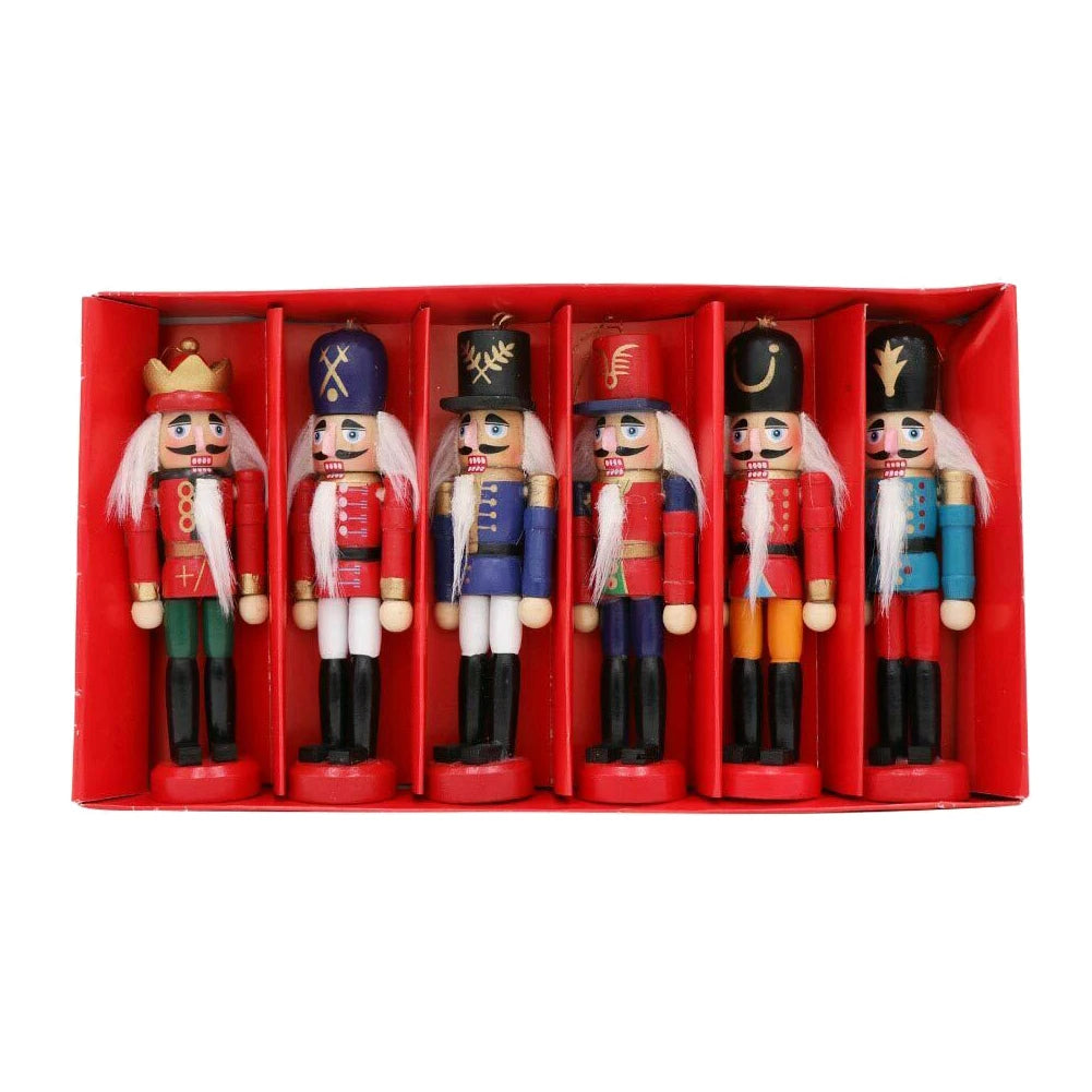 WoodSplendor | Set di 6 mini ornamenti Schiaccianoci per decorare l'albero 0