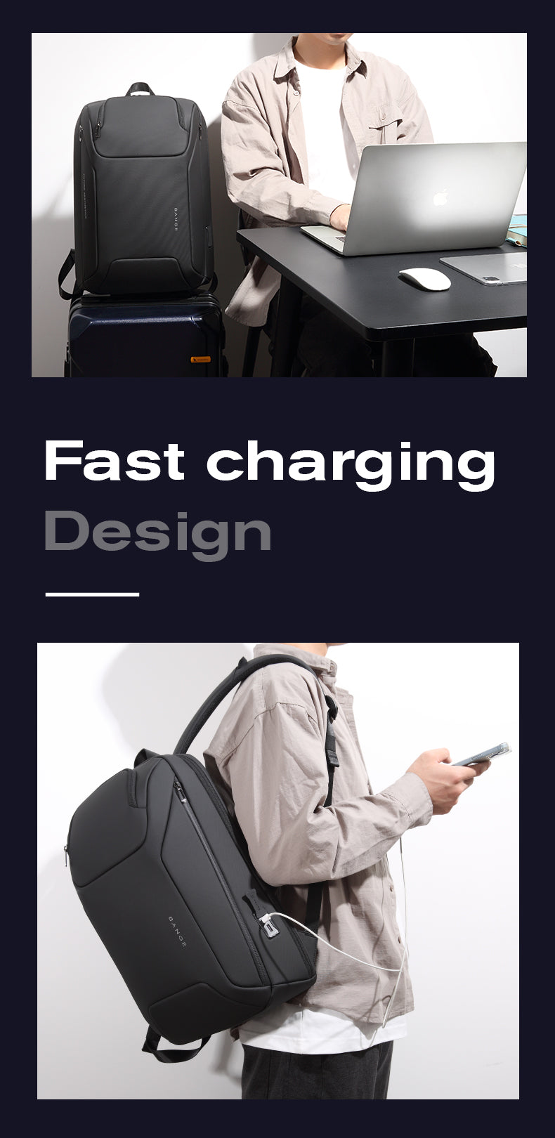 Zaino minimalista da lavoro BANGE Commuter con porta USB 7