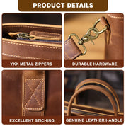 Dettagli borsa in pelle: cerniere YKK, hardware resistente, cuciture eccellenti, manico in vera pelle. Accessori di alta qualità per borse.