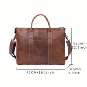 Borsa a tracolla in pelle marrone, dimensioni 41x31x10,5 cm, con manici e tracolla regolabile. Elegante e spaziosa, ideale per lavoro e viaggio.