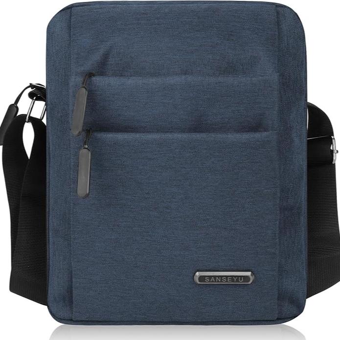 Borsa a tracolla blu Sanseyu, design moderno, tasche multiple, ideale per laptop e tablet, perfetta per lavoro e viaggio.