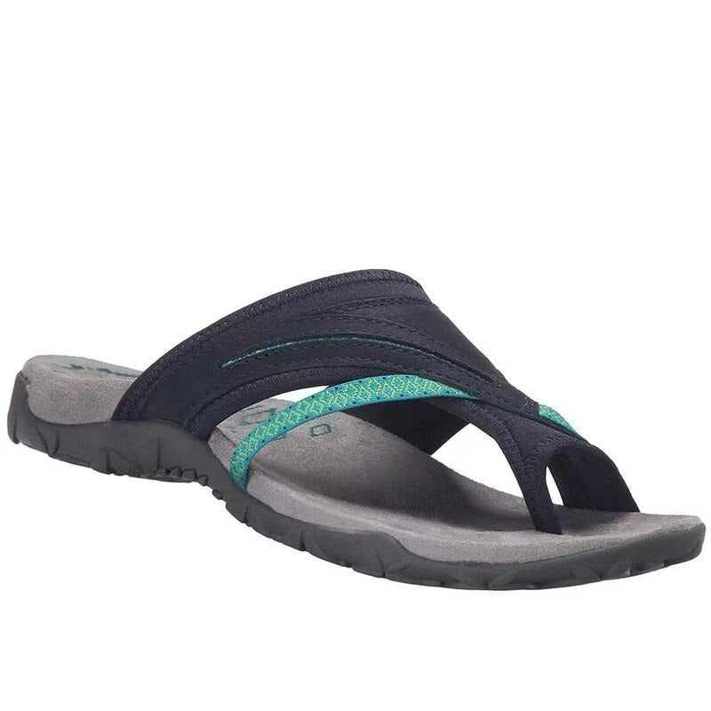 Sandalo infradito da donna nero e verde, suola antiscivolo, design sportivo, ideale per l'estate e attività all'aperto.