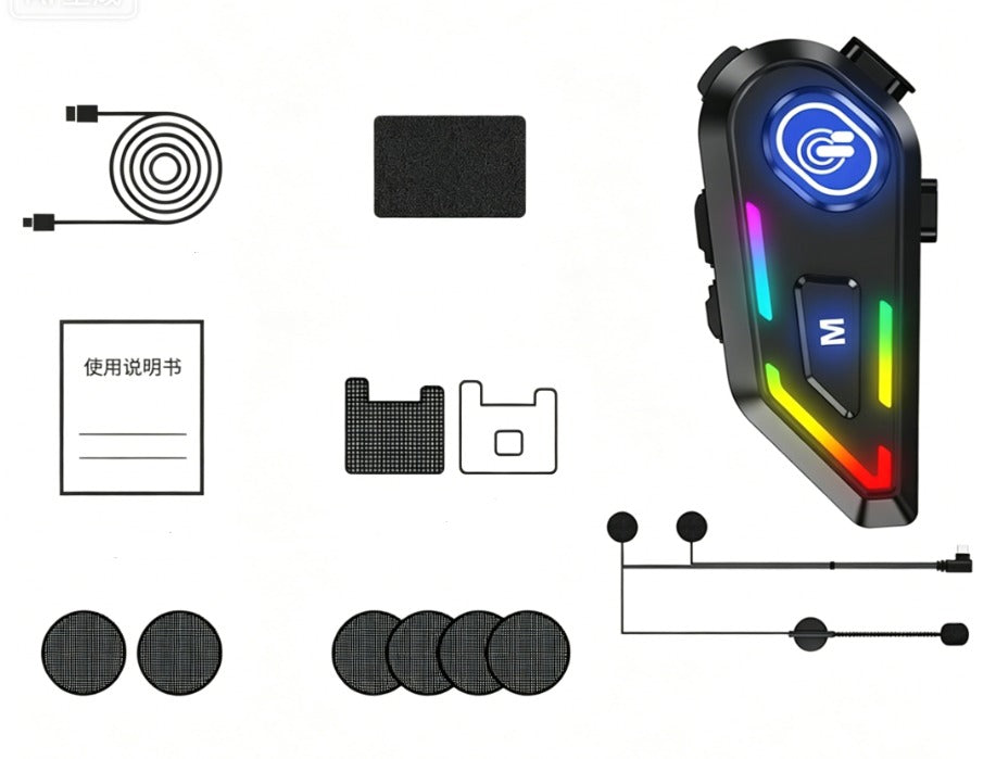 Bluetooth intercom for motorcycle helmet - Wireless intercom with 1000 M range, hands-free calls, crystal-clear sound for 2 motorcyclists on travel and adventure