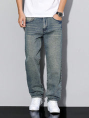 Jeans da Uomo Gamba Dritta con Effetto Lavato
