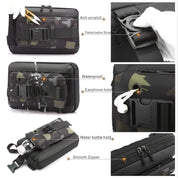 Borsa a tracolla mimetica impermeabile con foro per auricolari, cerniera liscia, tasca per bottiglia, resistente ai graffi, tracolla staccabile.