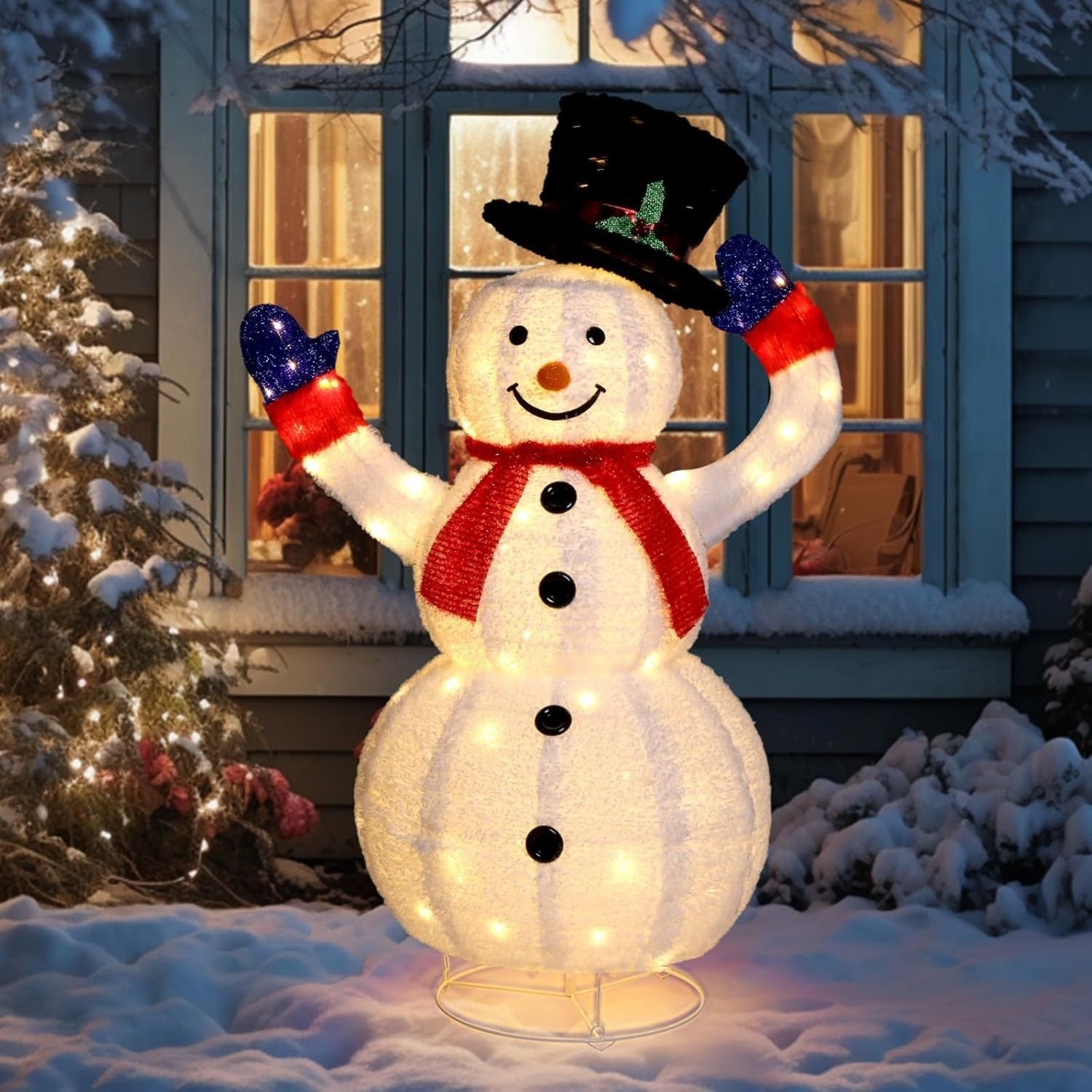 WinterBright – Muñeco de nieve navideño iluminado con luz LED blanca cálida